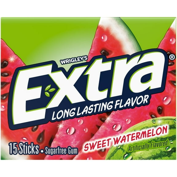 Pack of 4 Extra Sweet Watermelon Sugar Free Chewing Gum - 15 pc - Package may vary