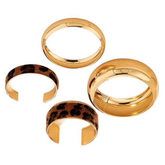 Pack of 4 Fashionable HipHop Bangles Wide Cuff Geometric Bracelets Alloy Texture Perfect for Parties and Daily Wear