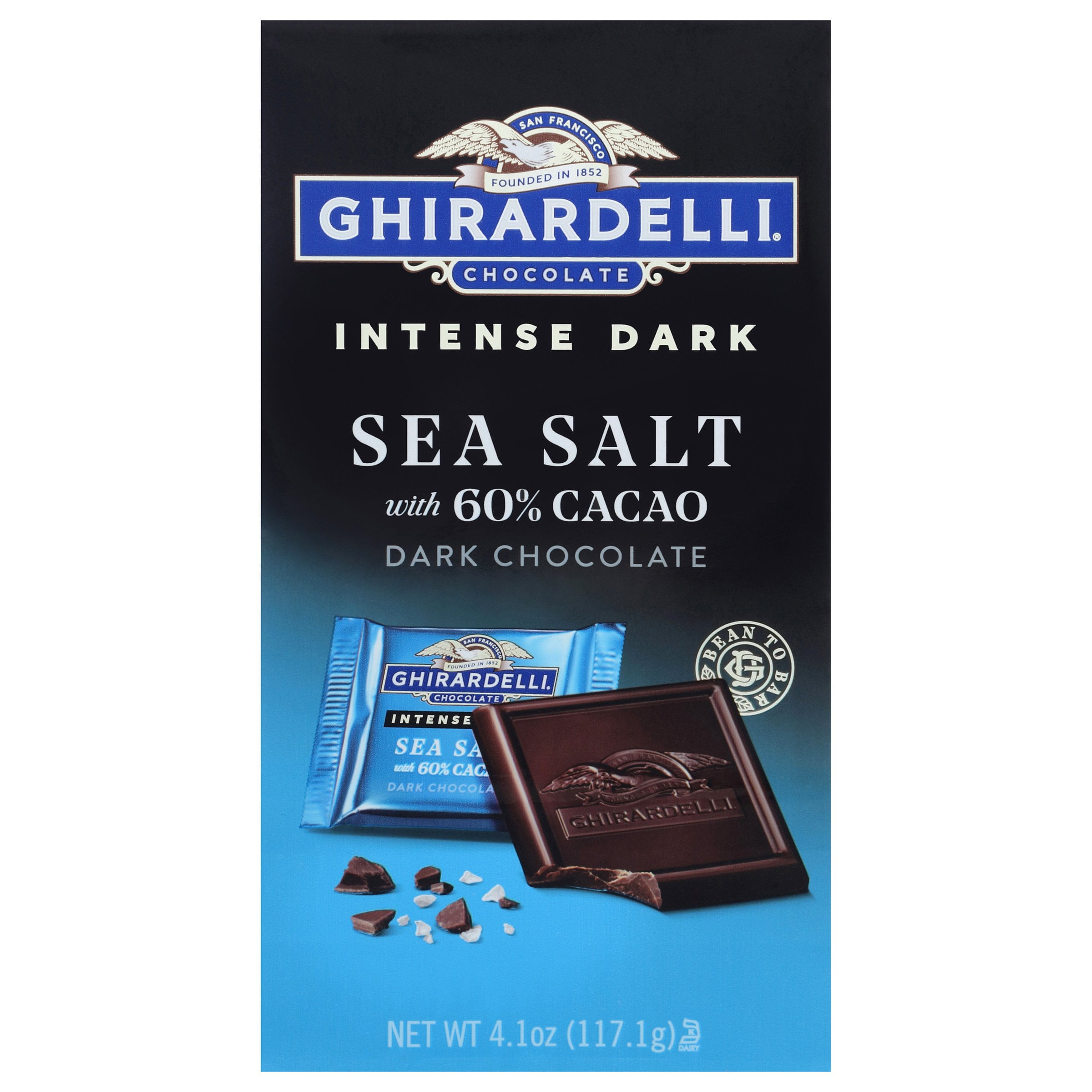 Pack of 4 Ghirardelli Intense Dark Sea Salt Dark Chocolate Squares with 60% Cacao - 4.1 oz - Package may vary
