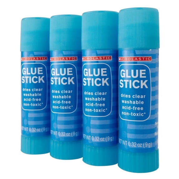 Scholastic Glue Sticks, 0.32 Oz., Blue Gel, Pack Of 4