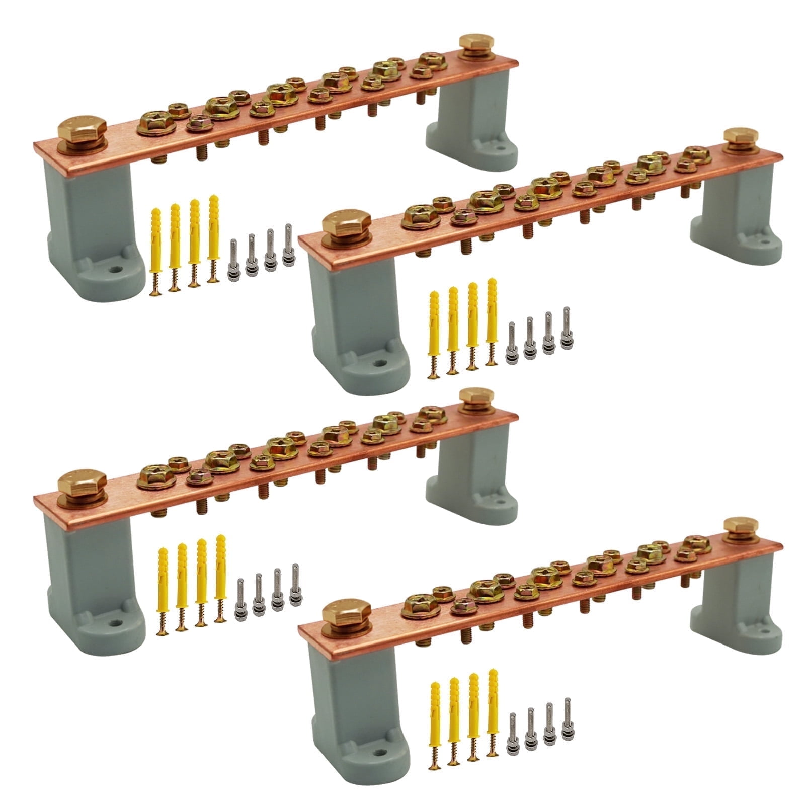 4 Pcs 7.87 Inches Copper Ground Bus Bar with 16 Terminal Positions ...