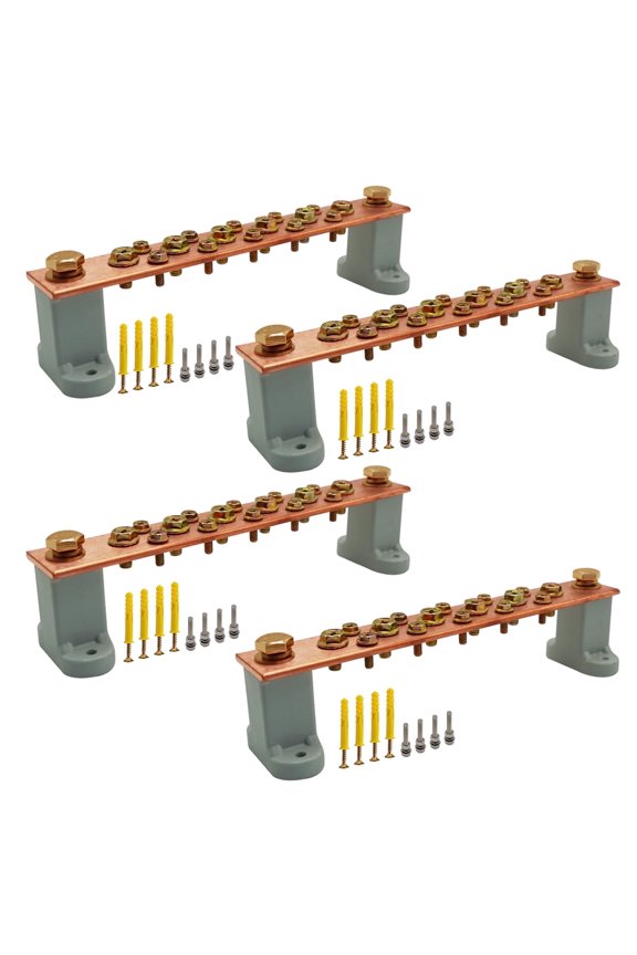 4 Pcs 7.87 Inches Copper Ground Bus Bar with 16 Terminal Positions & Insolators, UL Materials Copper Grounding Bar Kit