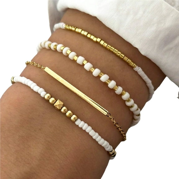 Pack of 4 Handmade Bead Elastic Colorful Beach Styles Suitable for Daily and Party Wear