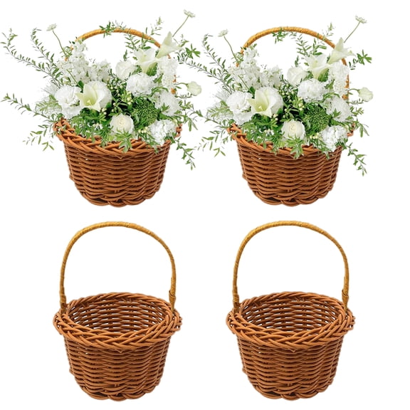 Pack of 4 Handwoven Flower Baskets Artifical Rattan Crafted Baskets Handheld Baskets for Home and Wedding Use
