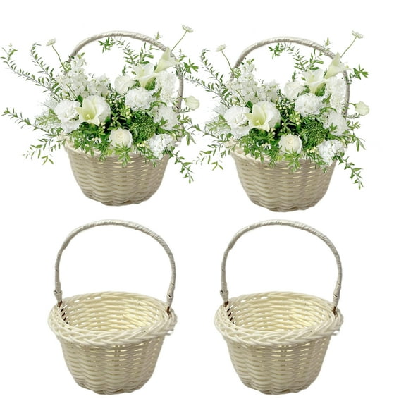 Pack of 4 Handwoven Flower Baskets Artifical Rattan Crafted Baskets Handheld Baskets for Home and Wedding Use