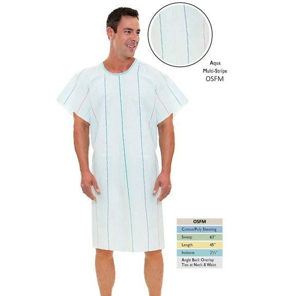 Pack of 4 Hospital Gown - Medical Gown (Aqua Multi-stripe)