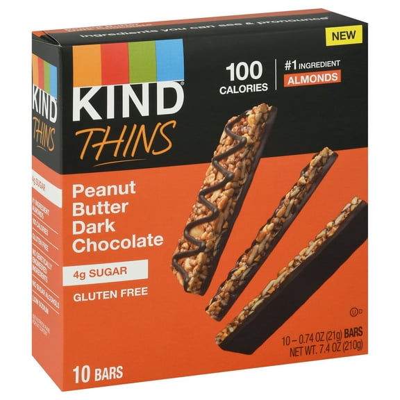 Pack of 4 Kind Thins Snack Bars - Peanut Butter Dark Chocolate - 10 ct - Package may vary