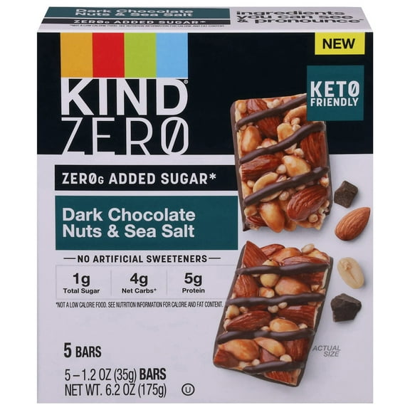 Pack of 4 Kind Zero Added Sugar Dark Chocolate Nuts and Sea Salt - 5 ea - Package may vary