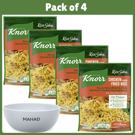 Pack of 4 Knorr No Artificial Flavors Chicken Fried Rice Cooks in 7 Minutes, 5.7 oz Regular Pouch-With Bowl by Mahad