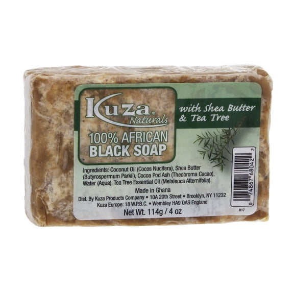 Pack of 4 Kuza 100% African Black Soap With Shea Butter & Tea Tree - 4 oz - Package may vary