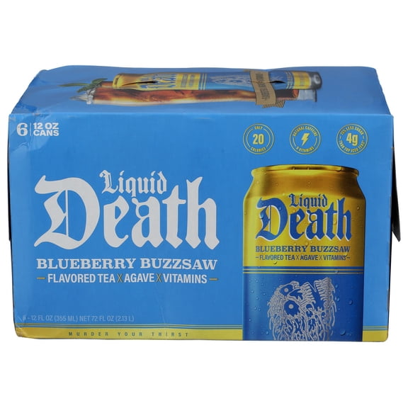 (Pack of 4) Liquid Death Tea RTD Blueberry Buzzsaw 6 Pack 72 Fo