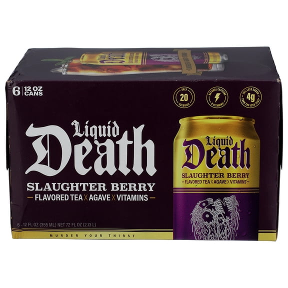 (Pack of 4) Liquid Death Tea RTD Slaughter Berry 6 Pack 72 Fo