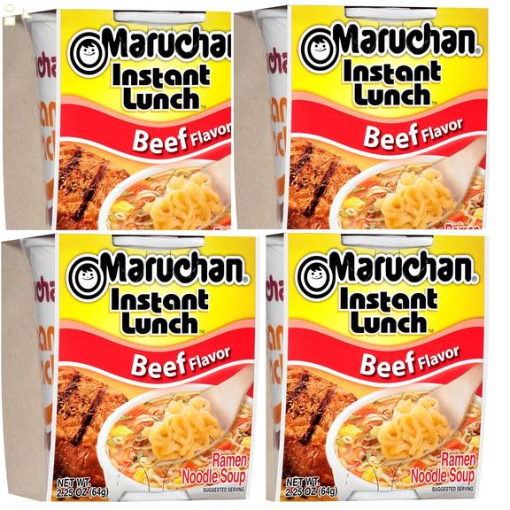 Pack of 4 Maruchan BEEF Flavor Instant Lunch Ramen Noodles Soup Cups 2.25 oz