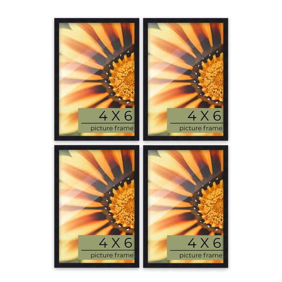 Pack of 4 Matte Black 4x6 Picture Frames | Solid Wood | UV-Resistant Acrylic | Easy Gallery Wall