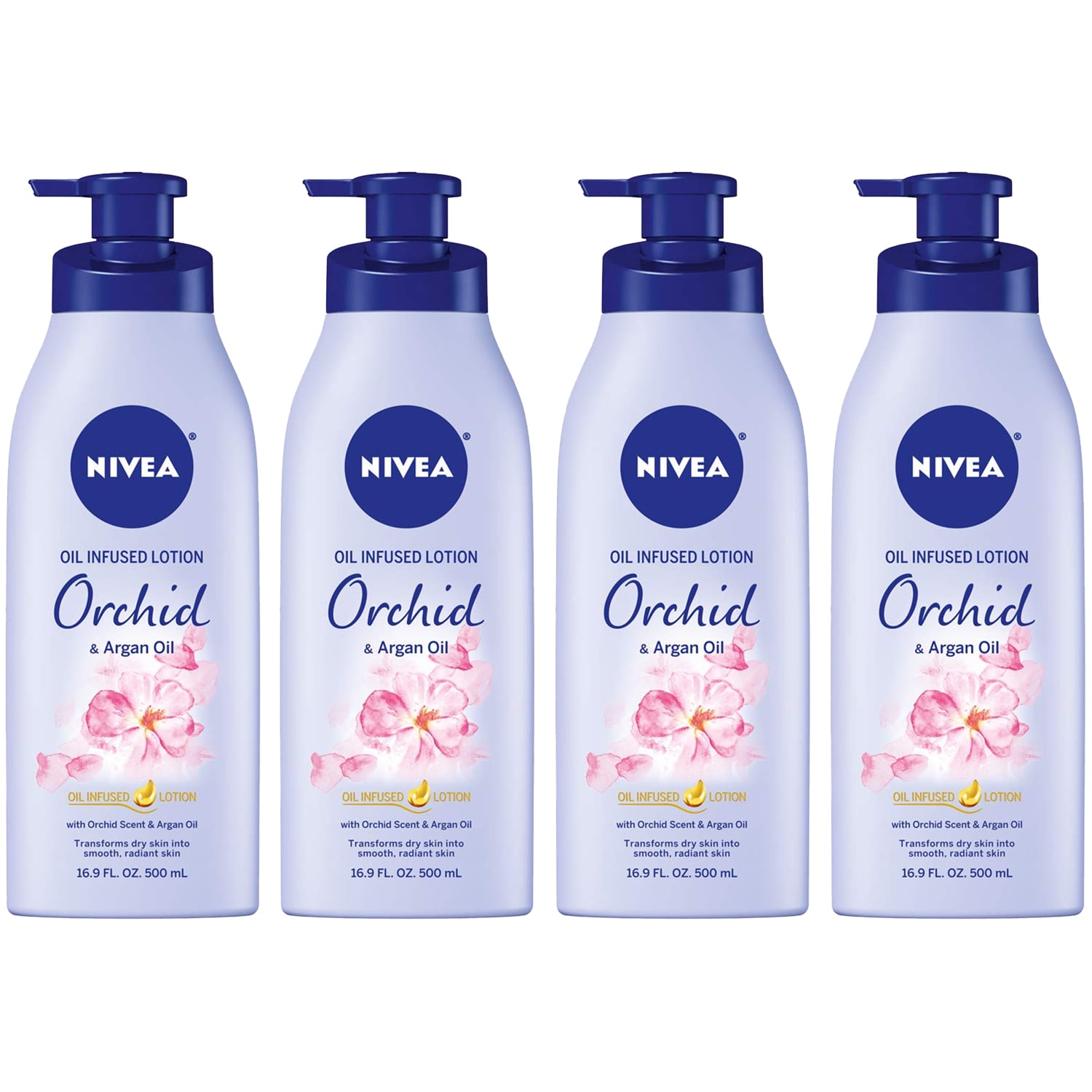 Pack of (4) NIVEA Oil Infused Body Lotion Orchid and Argan Oil, 16.9 Fluid Ounce