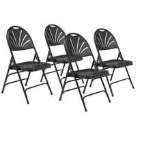 (Pack of 4) NPS 1100 Series Deluxe Fan Back With Triple Brace Double Hinge Folding Chair, Black