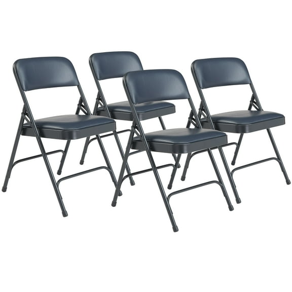 (Pack of 4) NPS 1200 Series Premium Vinyl Upholstered Double Hinge Folding Chair, Dark Midnight Blue