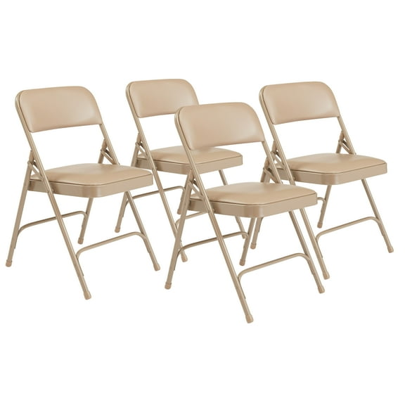 (Pack of 4) NPS 1200 Series Premium Vinyl Upholstered Double Hinge Folding Chair, French Beige