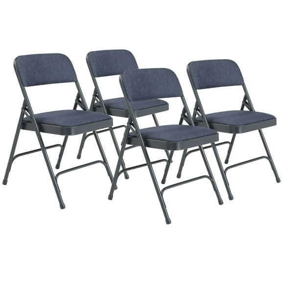 (Pack of 4) NPS® 2200 Series Fabric Upholstered Double Hinge Premium Folding Chair, Imperial Blue Fabric/Char-Blue Frame
