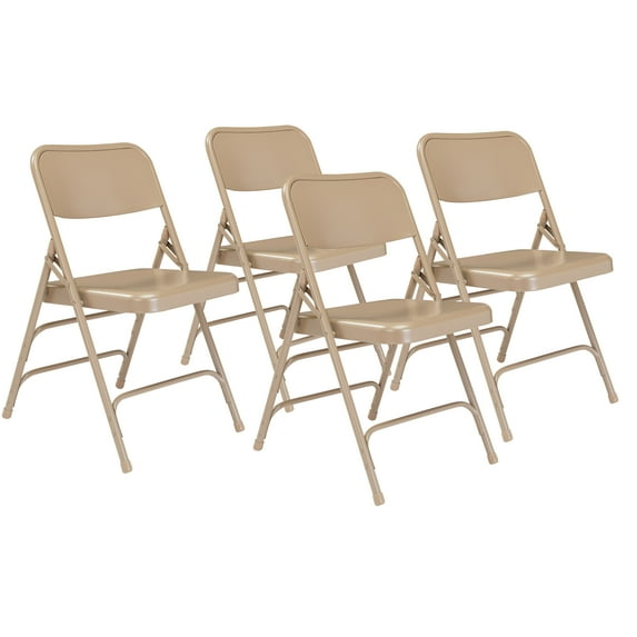 (Pack of 4) NPS 300 Series Deluxe All-Steel Triple Brace Double Hinge Folding Chair, Beige