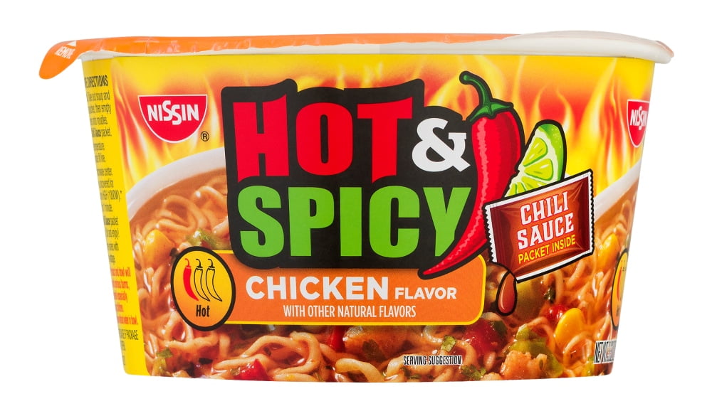Pack of 4 Nissin Hot & Spicy Chicken Flavor Ramen Noodle Soup, 3.32 oz (packaging may vary)