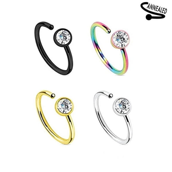 Pack of 4 Nose Hoop Rings 20 Gauge Anodized Stainless Steel