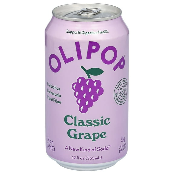 Pack of 4 Olipop Clasic Grape Sparkling Tonic Soda Can, 12 fl oz (packaging may vary)