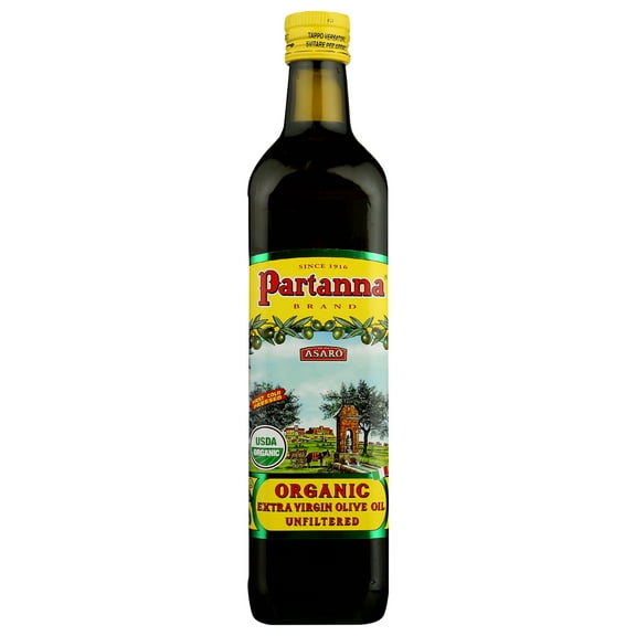 Pack of 4, Partanna Sicilian Organic Unflitered Extra Virgin Olive Oil, 750 ml