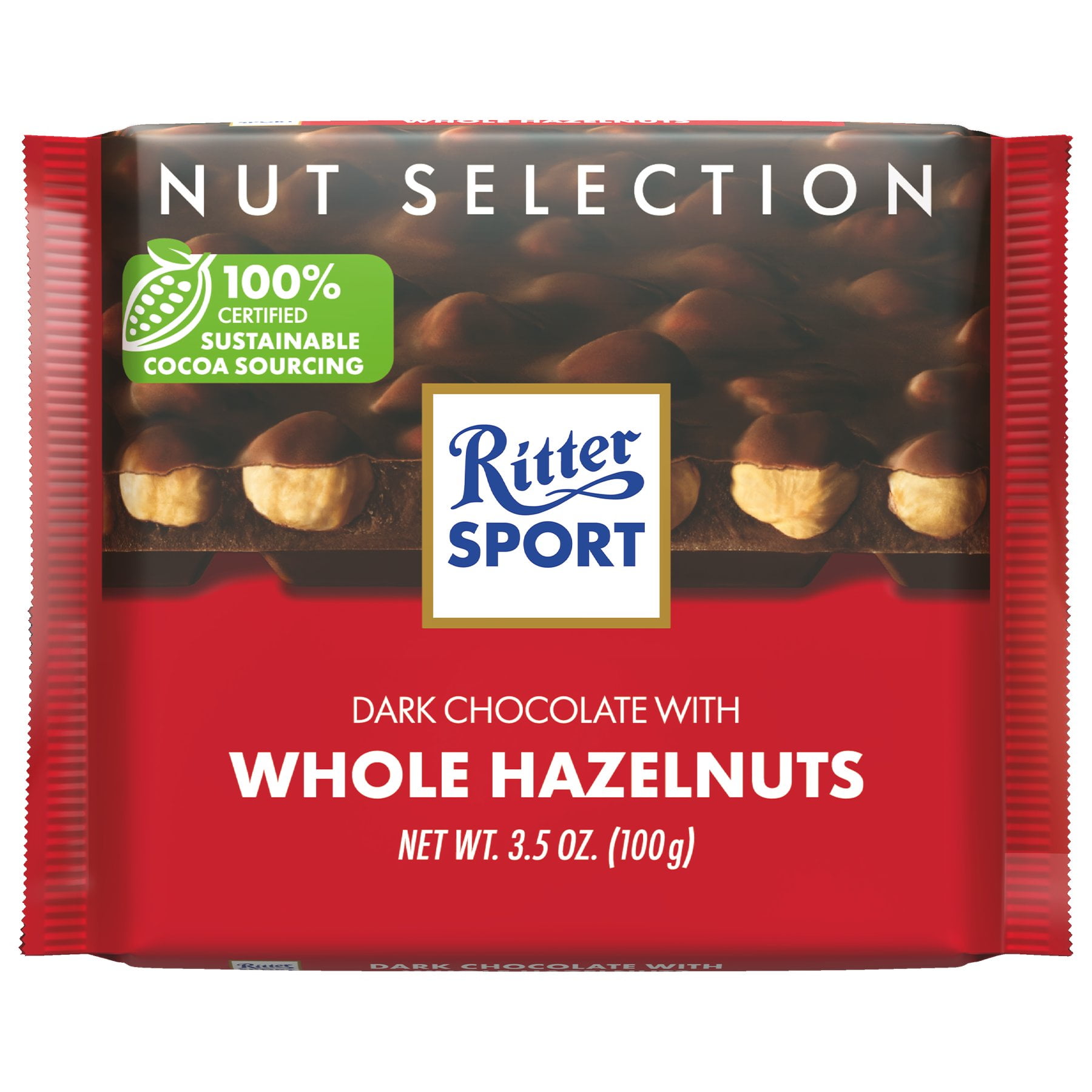 Pack of 4 Ritter Sport Dark Chocolate with Whole Hazelnuts - 3.5 oz - Package may vary