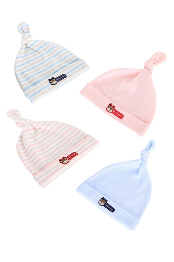 Pack of 4 Santa's Helper Knotted Hats For Infant Baby Toddler 0-6 Months