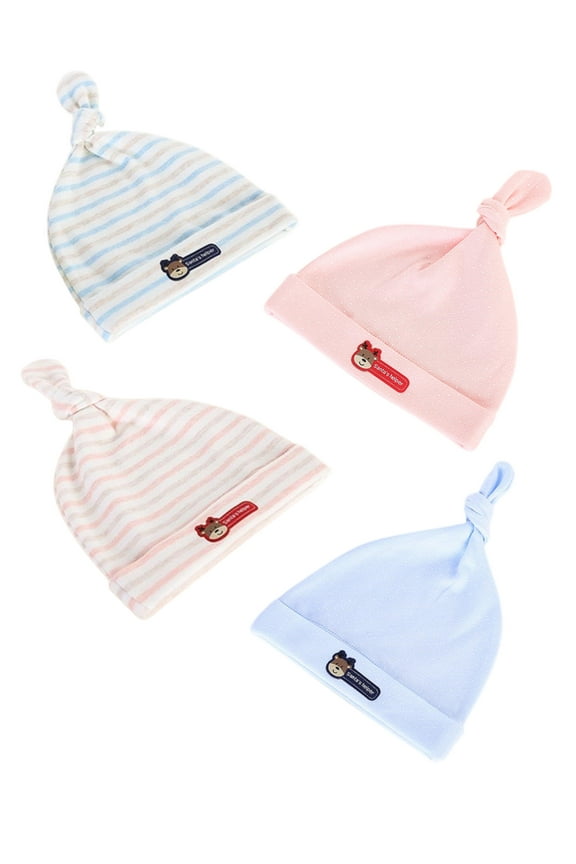 Pack of 4 Santa's Helper Knotted Hats For Infant Baby Toddler 6-12 Months