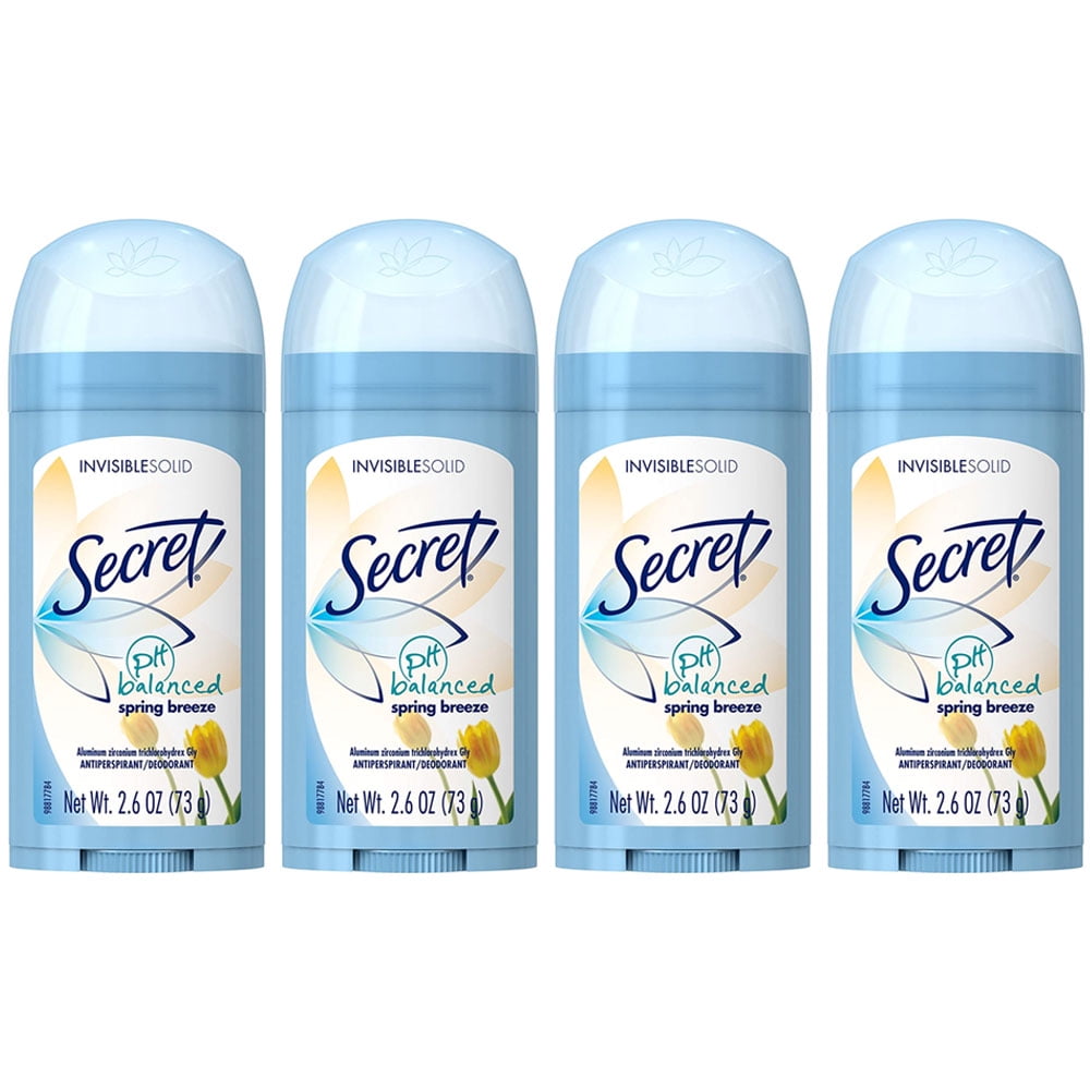 SECRET Invisible Solid Antiperspirant Deodorant, Spring Breeze, 2.6 Oz. 4 Pack