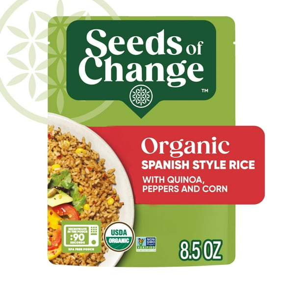 Pack of 4 Seeds of Change Organic Spanish Style Rice With Quinoa Peppers & Corn, Organic Food, 8.5 oz Pouch, 8.5 oz (packaging may vary)