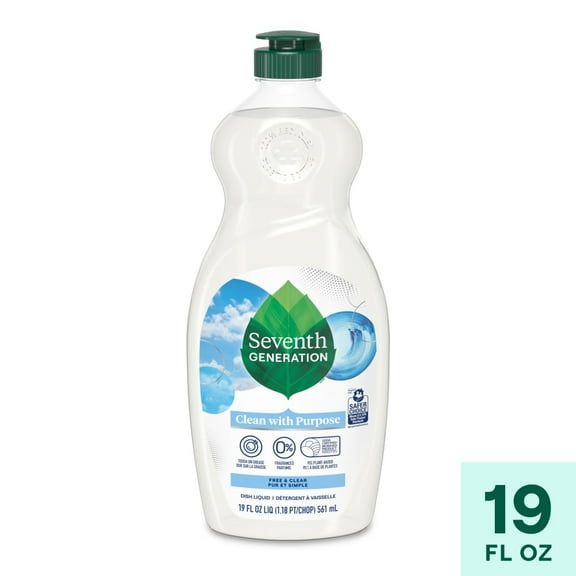 Pack of 4 Seventh Generation Free & Clear Dish Liquid Soap, 19 oz (packaging may vary)