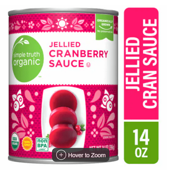 Pack of 4 Simple Truth Organic Canned Jellied Cranberry Sauce 14 oz