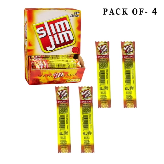 Pack of 4 Slim Jim Original Smoked Snack Stick | 0.28 oz per pack | GOLDEN ROW