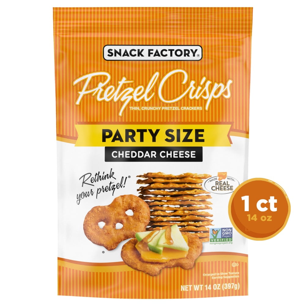 Pack of 4 Snack Factory Pretzel Crisps Cheddar Cheese Party Size, 14 oz (packaging may vary)