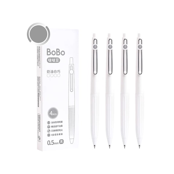 Pack of 4 Soft Grip Retractable 0.5mm Black Ink Night Study Writing Tools With Comfortable Rubber Handle