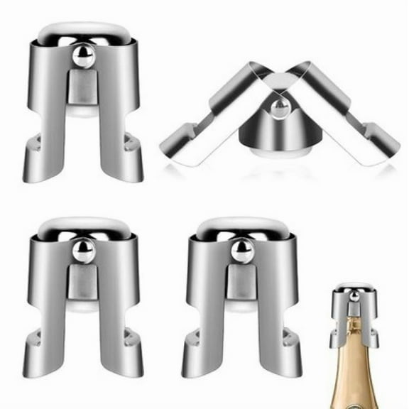 Pack of 4 Stainless Steel Champagne Stoppers, Prosecco, Sparkling Wine Bottle