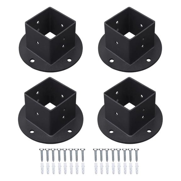 Pack of 4 Strong Square Base Metal Brackets for Strong Fence Post Support