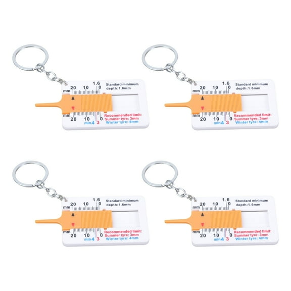 Pack of 4 Strong Tire Treading Depth Gauges 0 to 20mm Measurement Tool with Keychain Plastic for Car Motorcycles Trucks