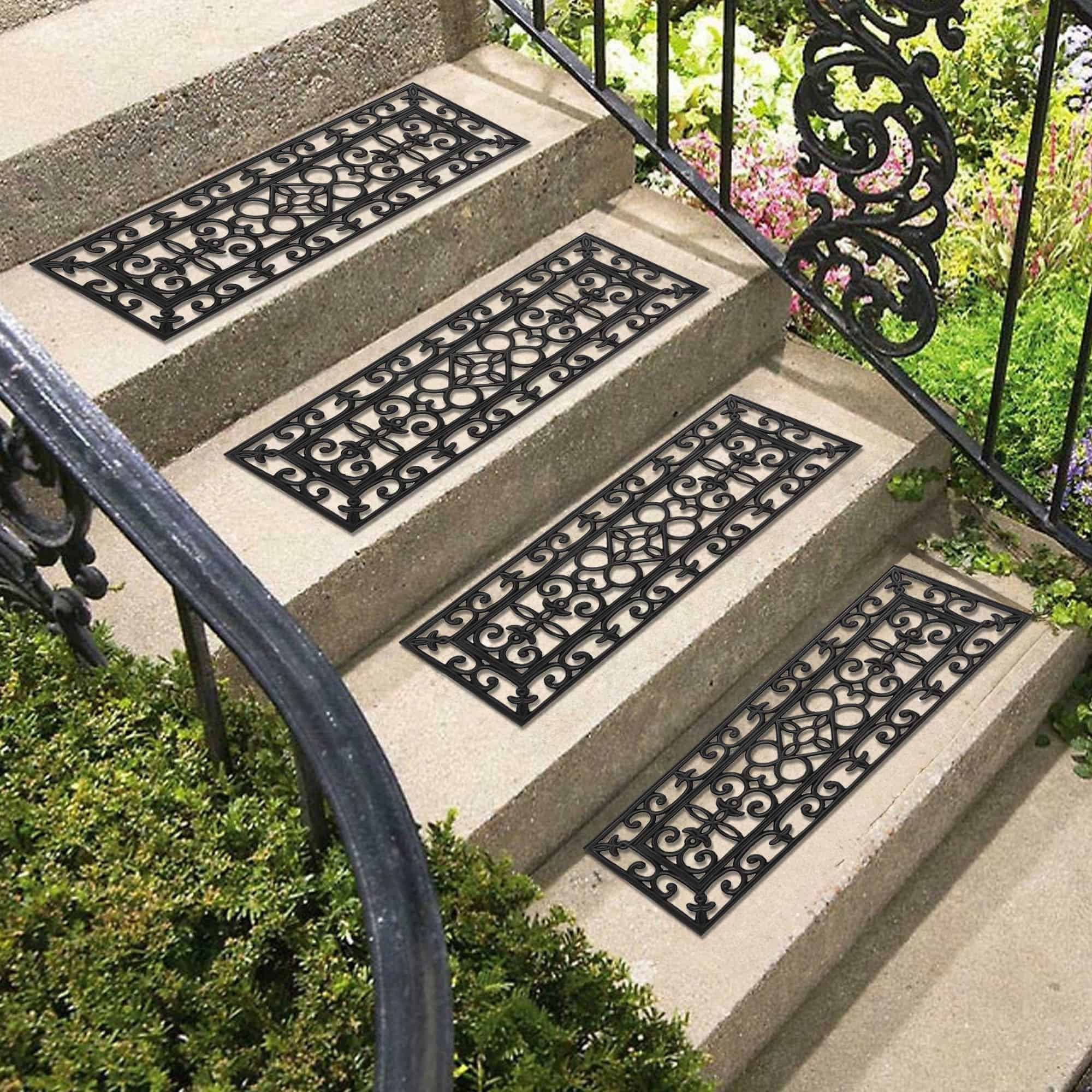 Pack of 4 Stylish Rubber Stair Treads - Non-Slip, Weather-Resistant ...