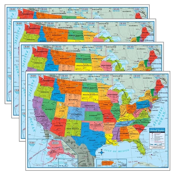 Pack of 4 Superior Mapping Company United States Poster Size Wall Map 40" x 2...