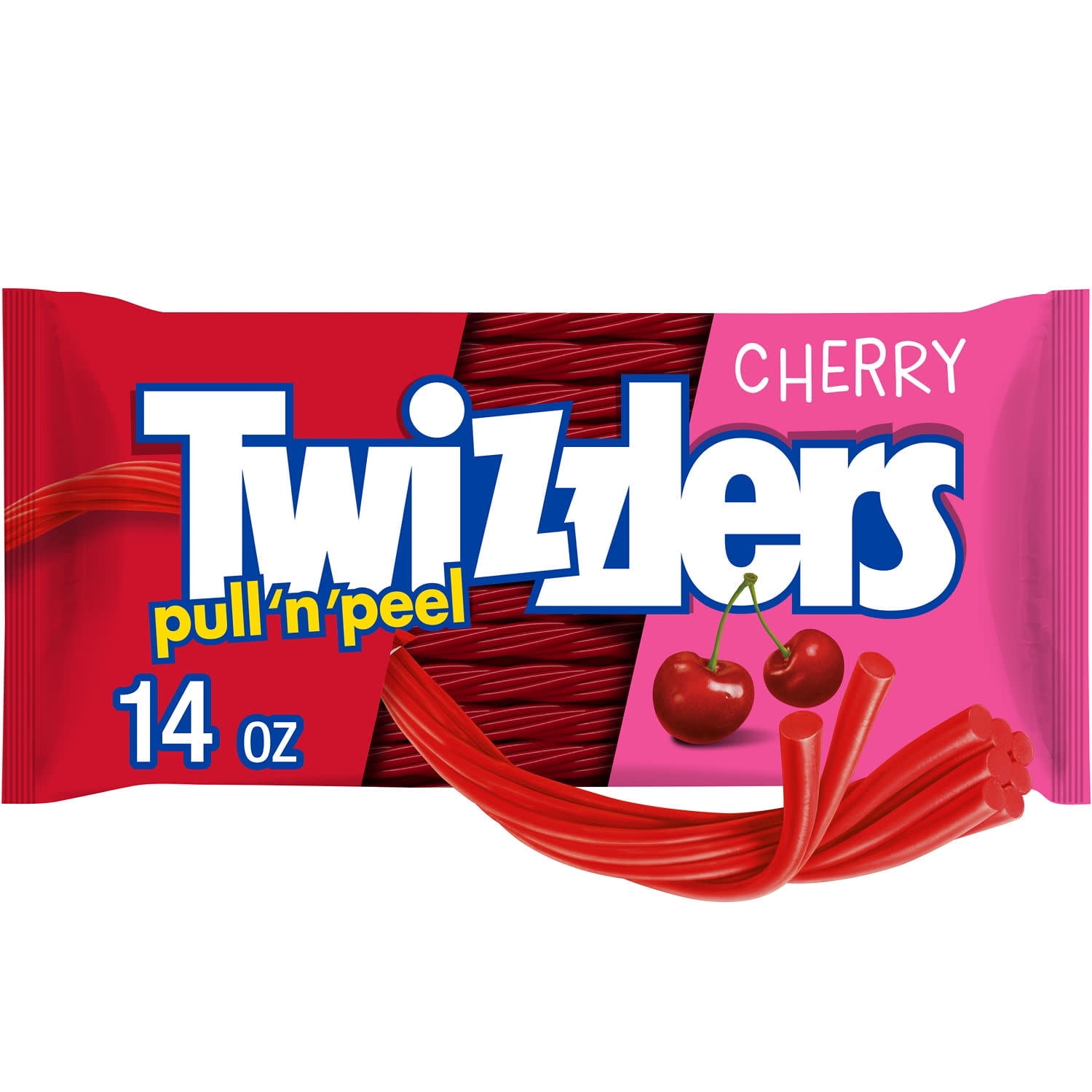 Twizzlers Pull 'N' Peel Cherry Flavored Licorice Style Chewy Candy, Bag 14 oz (Pack of 4)