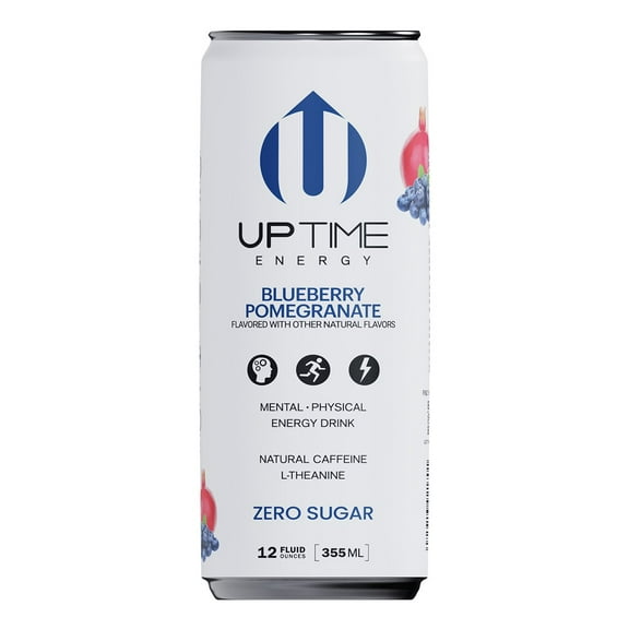 Pack of 4 UPTIME Zero Sugar Energy Drink - Blueberry Pomegranate - 12 oz - Package may vary