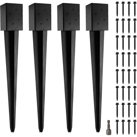 (Pack of 4) VASGOR 4x4 Fence Post Anchor Ground Spike 36 Length Metal Black Powder Coated Mailbox Post Anchors Fit 3.5x3.5 Wood Post