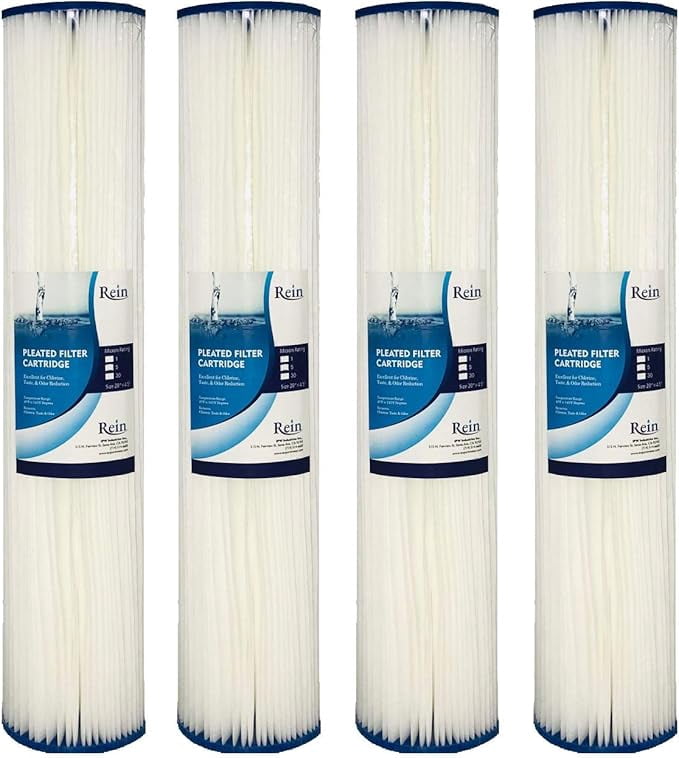 Pack of 4 - Whole House 20" x 4.5" Full Flow Pleated Polyester Sediment Filter Replacement Cartridge 30 Micron - Compatible with Pentek R30-20BB