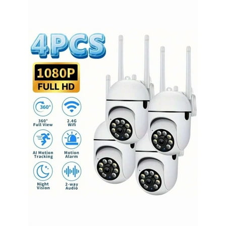 Pack of 4: Wireless Wi-Fi Security Camera with Motion Detection & Night Vision