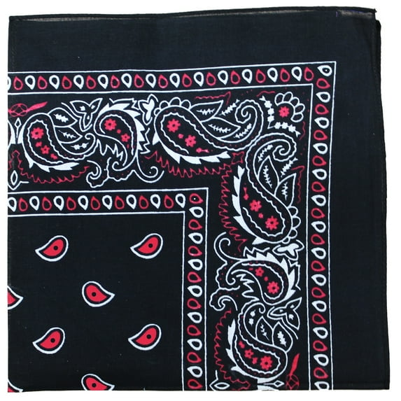 Pack of 4 X-Large Paisley Cotton Printed Bandana - 27 x 27 inches (Black and Red)