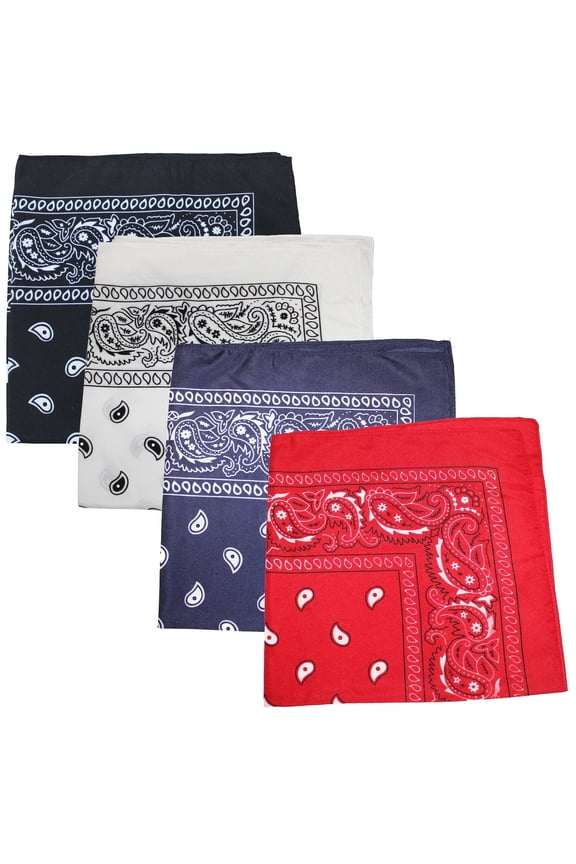 X-Large Paisley Printed Cotton Bandana Mix Color 4 Count